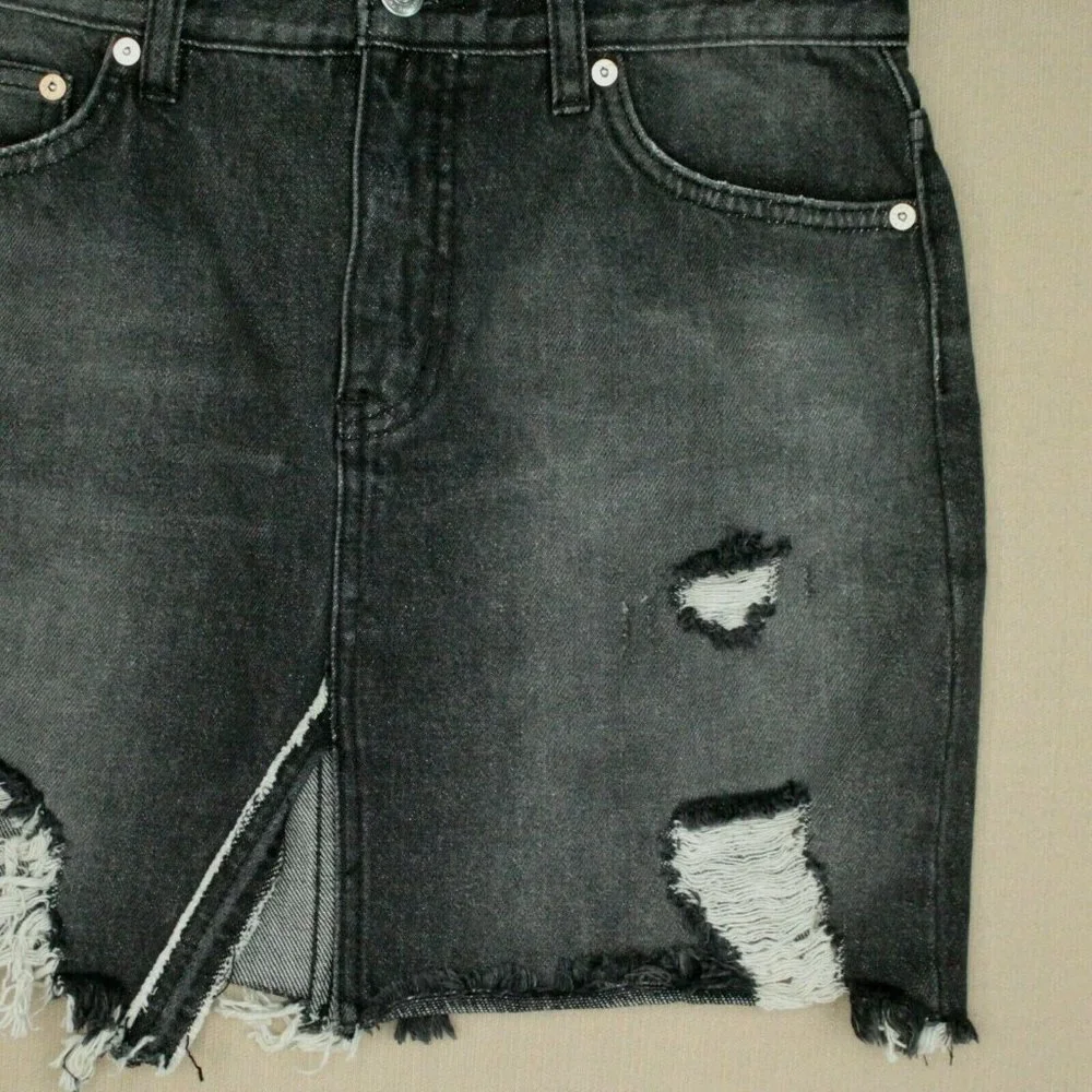 Free People We The Free Relaxed & Destroyed Skirt Women's Size 26 Black Denim